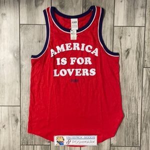 NWT PINK “America Is For Lovers” Tank Top
